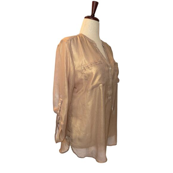 Apt. 9 sheer gold 3/4 sleeve hi-low blouse size L - Picture 2 of 9